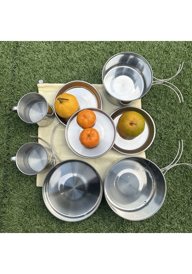 Tcherchi Açık Hava Saksıları Yürüyüş ve Kamp Malzemeleri, Portatif Kombinasyon Seti 8 Parça Gri