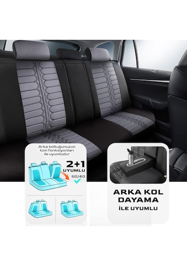 Panda Londra Serisi İngiliz Jakar Kumaş Oto Koltuk Kılıfı - Açık Gri - Siyah