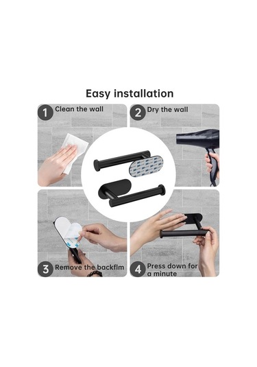 Ulzyvf Yapışkan Tuvalet Tutucu, Modern Siyah Kendi Kağıdı, Pratik Banyo Aksesuarı, Kolay Kurulum Siyah