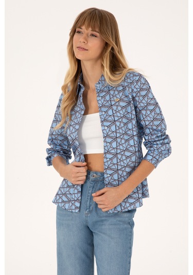 U.s. Polo Assn. Kadın Açık Mavi Gömlek Desenli 50316376-vr003 Acık Mavı