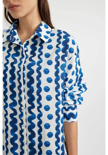 DeFacto Desenli Poplin Plaj Gömleği-Fall in Love Z4856AZ24SMNV30 Lacivert