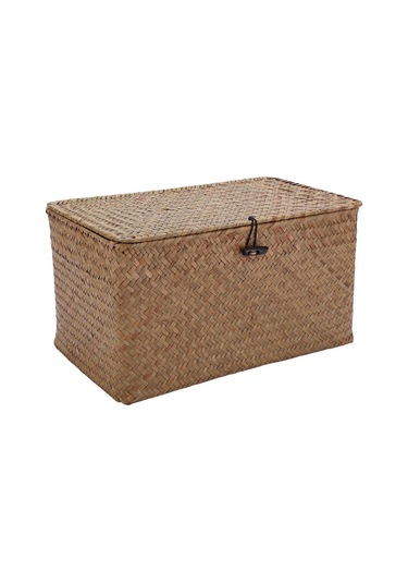 Soulader Doğal Rattan El Örgüsü Kapaklı Organizatör Sepet Makyaj, Çamaşır Ve Mücevher Saklama Kutusu Driftwood Ve Deniz Çayırı Dokuma Dekoratif Depolama Çözümleri Çok Renkli