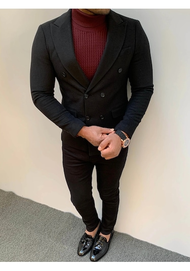 Modefendi Slim Fit Kaşe Kruaveze Ceket Siyah