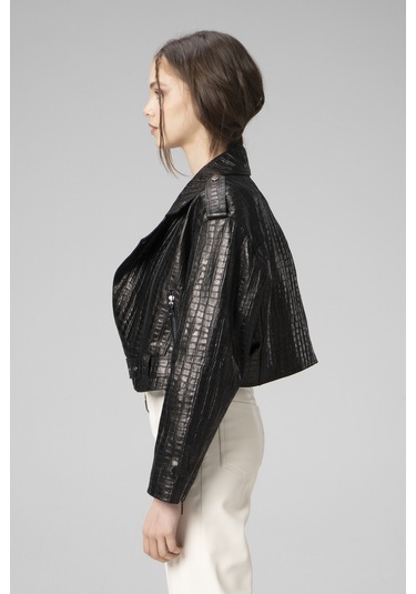 Dericlub H.quınn Crop Biker Kadın Deri Mont