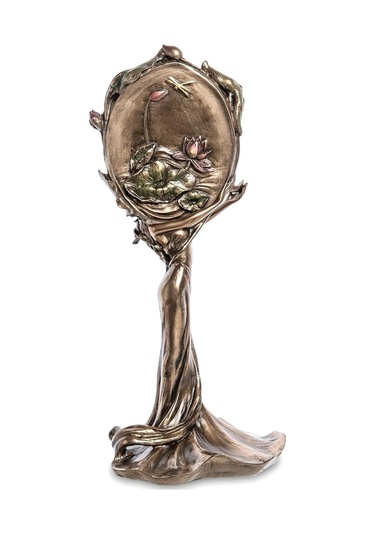 Art Nouveau Design Nilüfer Çiçekli Kadın Figürlü Masa Aynası