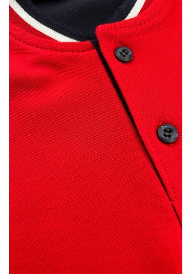 Çocuk Pamuklu Yumuşak Dokulu Hakim Yaka Kırmızı Arkası Lacivert Sweatshirt Kırmızı