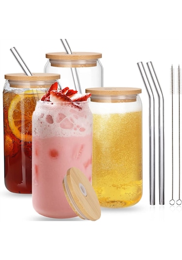 Mis Kitchen 4 Adet Cam Pipetli, Bambu Kapaklı, Kahve Bardağı