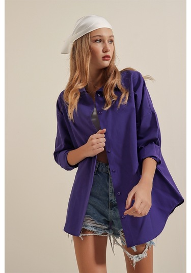 Bigdart 3900 Oversize Uzun Basic Gömlek - Mor 001