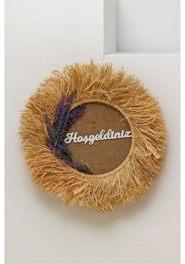 Kapı Lavanta Hoşgeldiniz Rafya Duvar Süsü