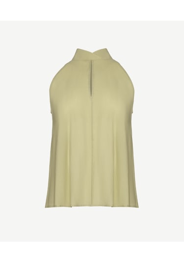 Yargıcı Kolsuz Dik Yaka Bağlamalı Bluz Açık Yeşil