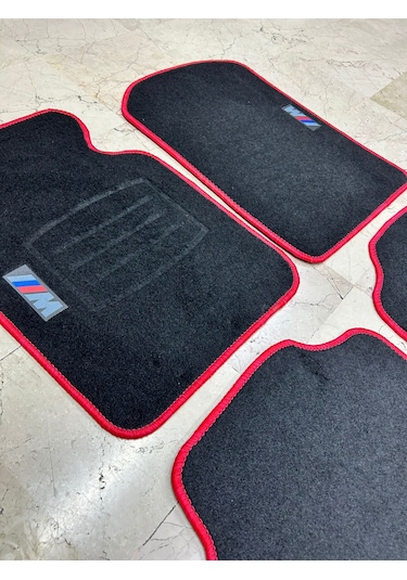 Bmw E30 E36 E46 E90 E92 F30 G20 M Logo Kırmızı Dikiş Halı Paspas