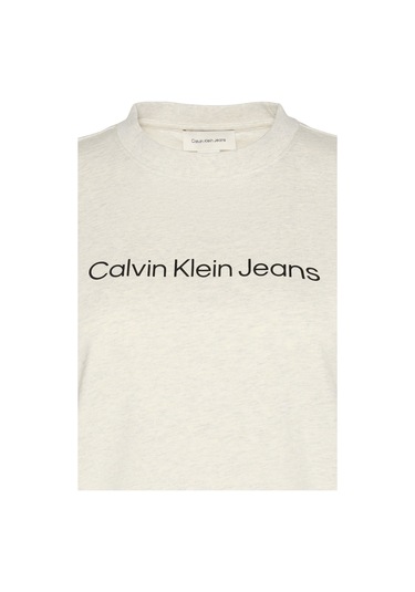 Calvin Klein Kadın Classic Regular Fit Logo Baskılı T-shirt - Ekru Vanilla Heather