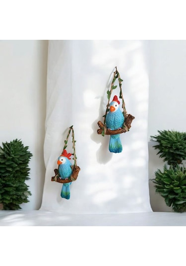 2 Adet Dekoratif Sallanan Duvar Ve Bahçe Süsü Papağan Kuş Mavi