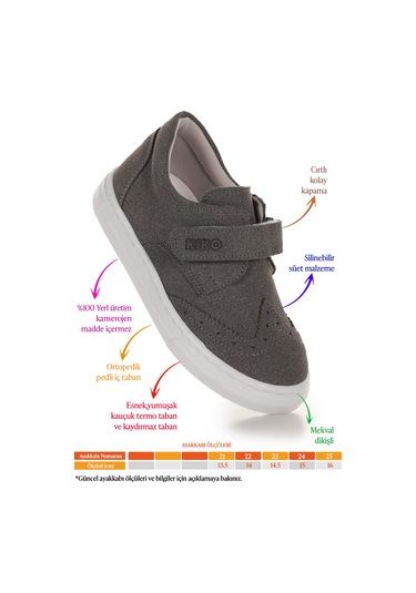 Kiko Kids Richie Cırtlı İlk Adım Günlük Erkek Bebek Casual Ayakkabı Füme Füme