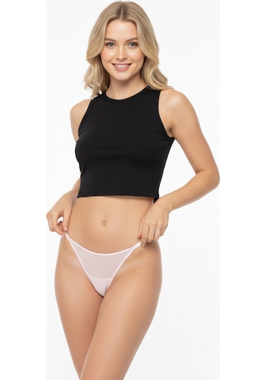 Kadın Tül Transparan String Bb2056 Fuşya