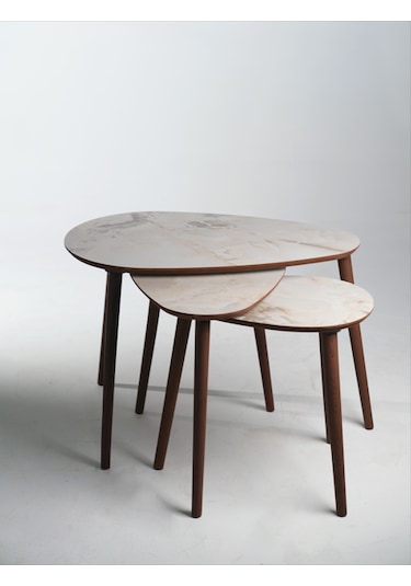 Paris 3'lü Zigon Sehpa &100 Mdf Buz Gri Mermer Desen