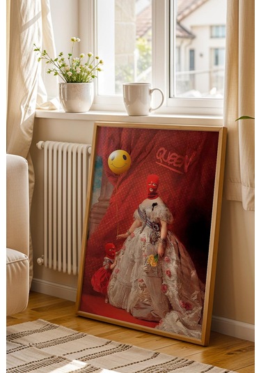 Red Mask Queen Graffiti Çerçeveli Tablo Komik Anne Hediyesi Modifiye Sanat