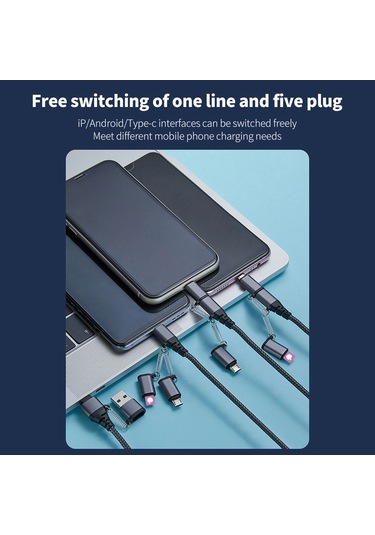 Gajeena 5'li 3a Hızlı Şarj Kablosu, İphone-type-c-android Uyumlu, Nilon Kaplama, 1 Metre Uzunluk