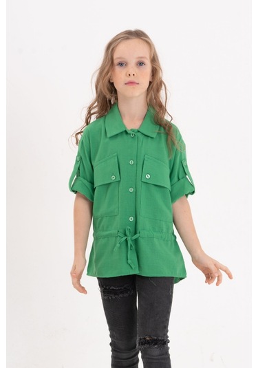 Kız Çocuk Kuşaklı Gömlek 3080 Yeşil