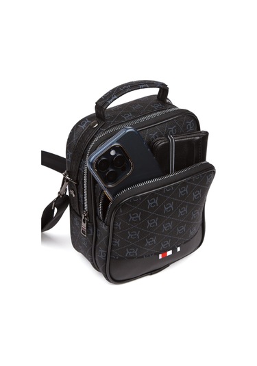 Erkek Siyah Desenli El Ve Omuz Çantası Siyah