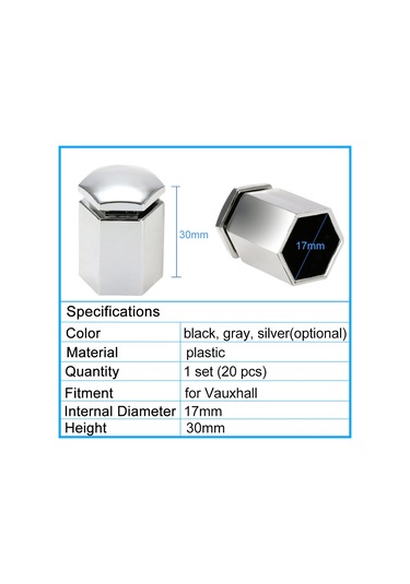 Wezone Vauxhall İçin 17mm Çelik Tekerlek Somun Kapakları 20 Adet + Montaj Aracı - Gümüş Rengi, 30mm Yükseklik