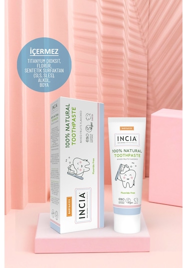 INCIA %100 Doğal Diş Macunu Bebek ve Çocuk Karışık Meyve Aromalı Florürsüz 50 Ml