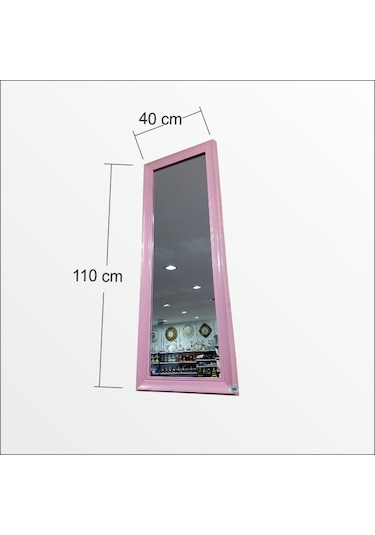 110Cm Pudra Pembe Çerçeveli Salon Antre Banyo Duvar Boy Aynası Pembe
