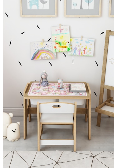 Lesson Montessori Ahşap Aktivite Masa Sandalye Takımı Pembe