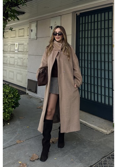 Vizon Vittoria Düğmeli Yaka Kaban - 2511 Camel