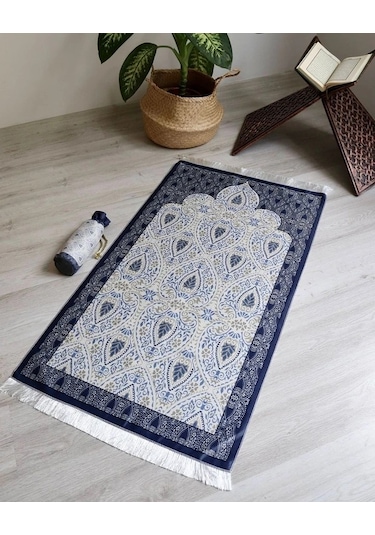 Rumi Desenli İpek Dokulu Keseli Seccade Gri Renk Çok Renkli