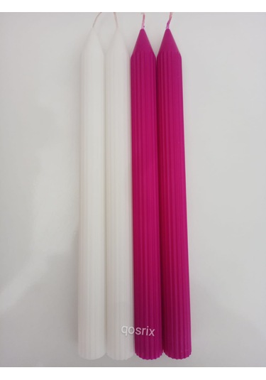 Yılbaşı Özel Serisi 4'lü Beyaz Fuşya Şamdan Doğal Kokulu Soya Mum