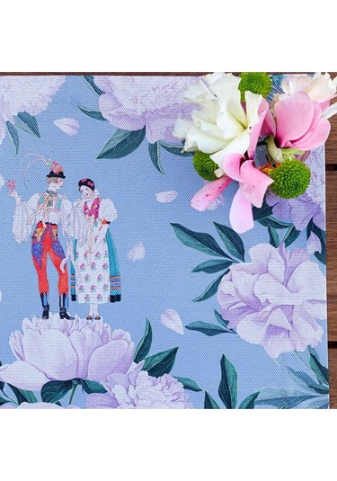 Blue - White Rose Kumaş Amerikan Servis 4'lü Set - 35x50 Keten, Ulusl.yıkama Ve Solmama Sertifikası Çok Renkli