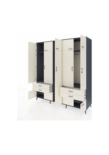 Kronos Dolap 12 Raflı 4 Çekmeceli 2 Askılı 220x59x243 Antrasit-aytaşı/aytaşı Aytası/aytası