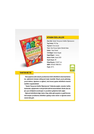 Harfleri Öğreniyorum Sesleri Tanıyorum Okul Öncesi Eğitim Kitap