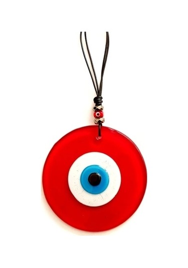 Nazar Boncuklu Deri İpli Tasarım Harikası Kırmızı Cam Duvar Süsü