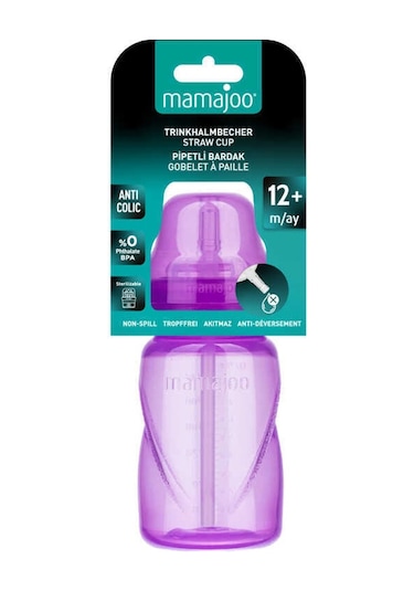 Mamajoo Antikolik Akıtmaz Pipetli Bardak 270 ml Mor, 12 Ay+