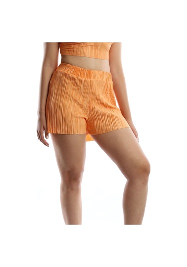 Kadın Piliseli Kumaş Üst / Alt Takım Turuncu