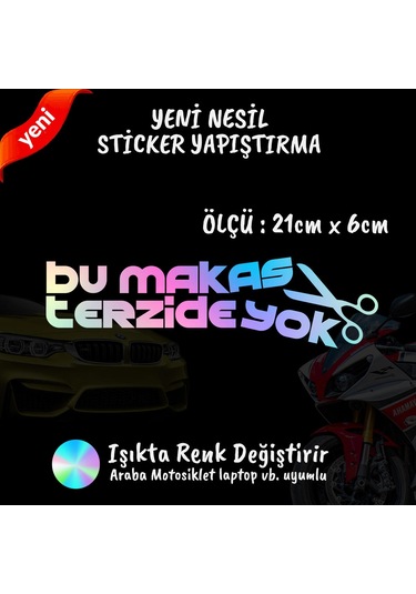 Makas Terzide Yok 2 Adet Hologram Sticker - Modifiye Etiket Yazı