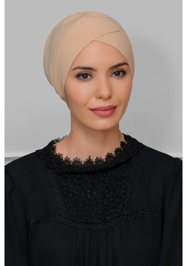 Sütlü Kahve Pratik Hazır Geçmeli Tesettür Bone Sandy Kumaş Çapraz Çok Renkli