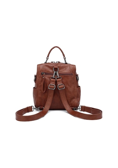 Yıkama Deri Sırt Askılı Kadın Çantası 21k Barcelona 1915 Kahve - Kahve