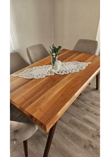 Kalp Desen Fransız Dantelli Keten Gardeya Lüks Runner