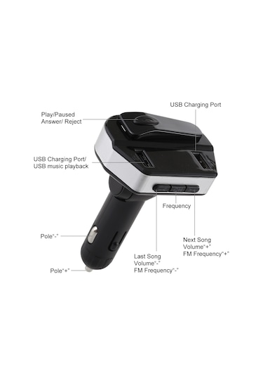 V6 2'si 1 Arada Çift Usb Bağlantı Noktaları Araç Şarj Cihazı Ve V4.2 Bluetooth Kulaklık Kulaklık, Ahizesiz Arama Desteği Siyah