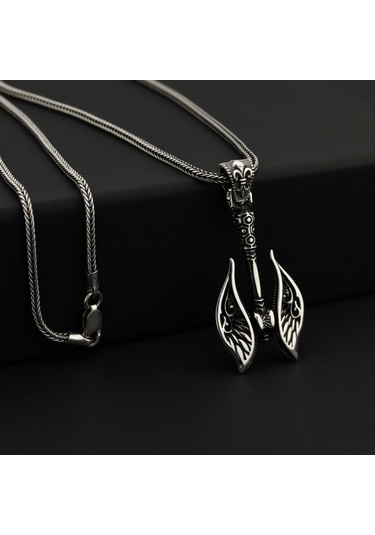 925 Ayar Gümüş Melek Kanadı Savaş Baltası Erkek Kolye Gümüş