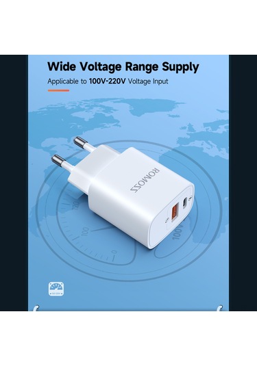 Jeemson Beyaz Romoss Çift Port Usb-a+type-c 20w Hızlı Şarj Cihazı - Qc 3.0 Pd 3.0 Desteği, Seyahat Ve Dış Mekan İçin Kompakt Tasarım
