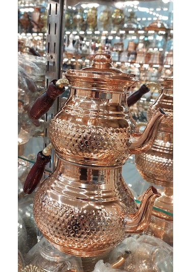 Bakır Çaydanlık & Bakır Demlik Zımba Desenli Bakır Çaydanlık Büyü