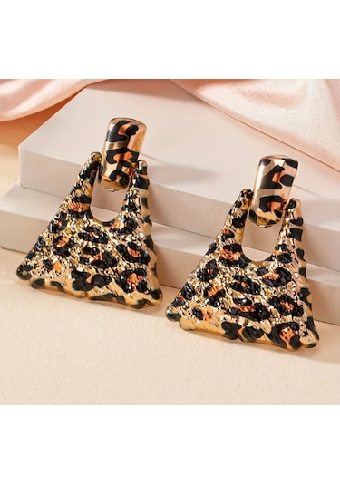 Leopar Desen Gösterişli Küpe Altın