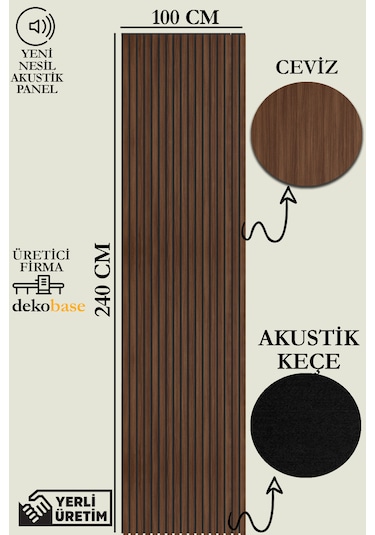 100x240 Cm Ceviz Renk Akustik Ahşap Duvar Paneli