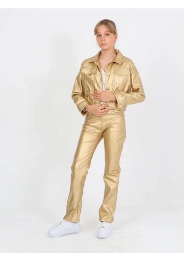 Marions Kız Çocuk Gold Deri Pantolon-14818 Altın