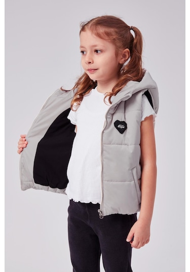 Benitto Kids Kapüşonlu Kız Çocuk Şişme Yelek 51307 Gri