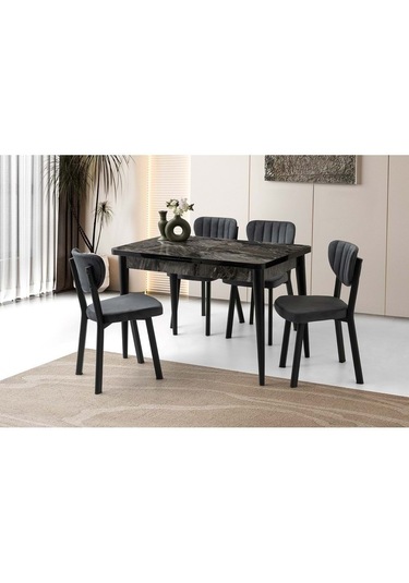 Mobilgen Siyah Mermer 120+30 Milano Kelebek Açılabilir Masa Siyah Mermer